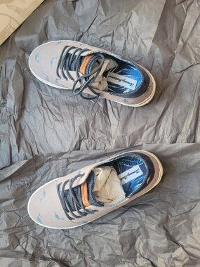 NIB Tommy Bahama Mens Canvas Shoes Grey Blue Leather Laces Marlin Print US 9.5